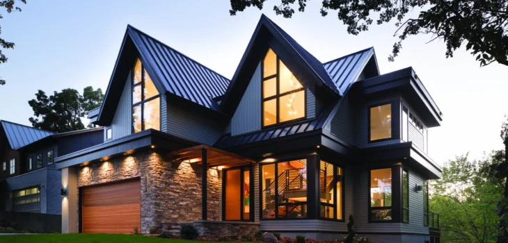 Newly built home with a broad window wall
